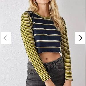 BDG Green Black Striped Cropped Top Y2K Grunge Baby Tee Size M